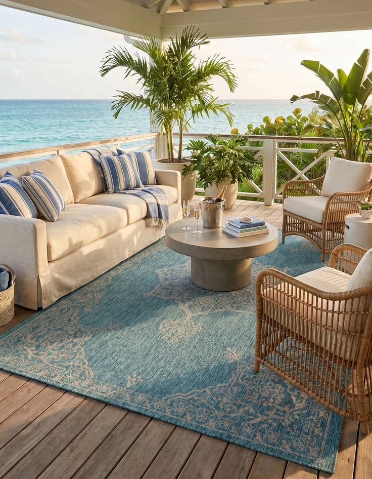 Detail image of 5' 3 x 8' Easy-Clean Traditional Indoor / Outdoor Rug