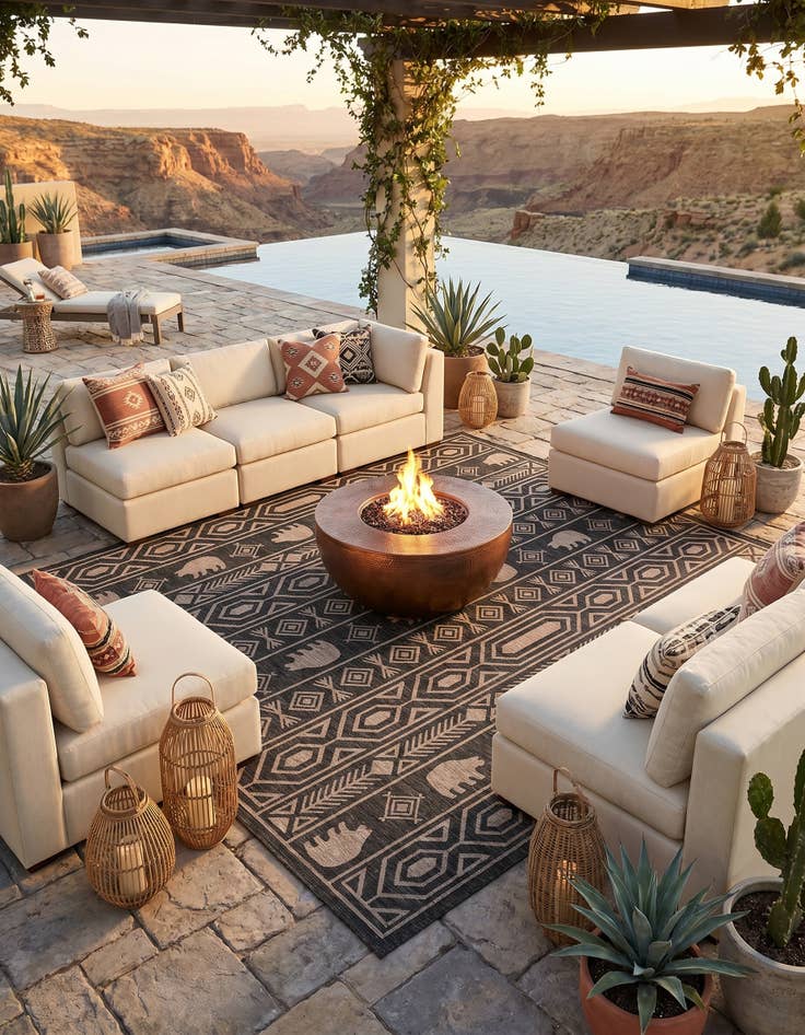 Detail image of 13' x 13' Easy-Clean Southwestern Indoor / Outdoor Square Rug