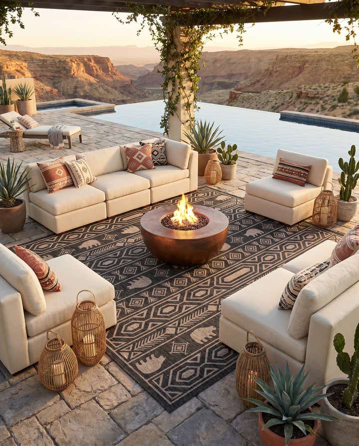 13' x 13' Easy-Clean Southwestern Indoor / Outdoor Square Rug