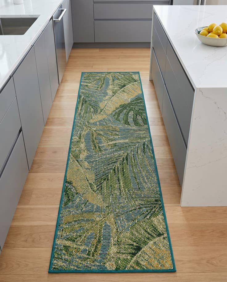 Detail image of 2' x 6' Easy-Clean Botanical Indoor / Outdoor Runner Rug