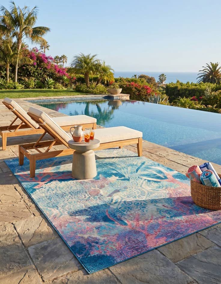 Detail image of 5' 3 x 8' Easy-Clean Coastal Indoor / Outdoor Rug