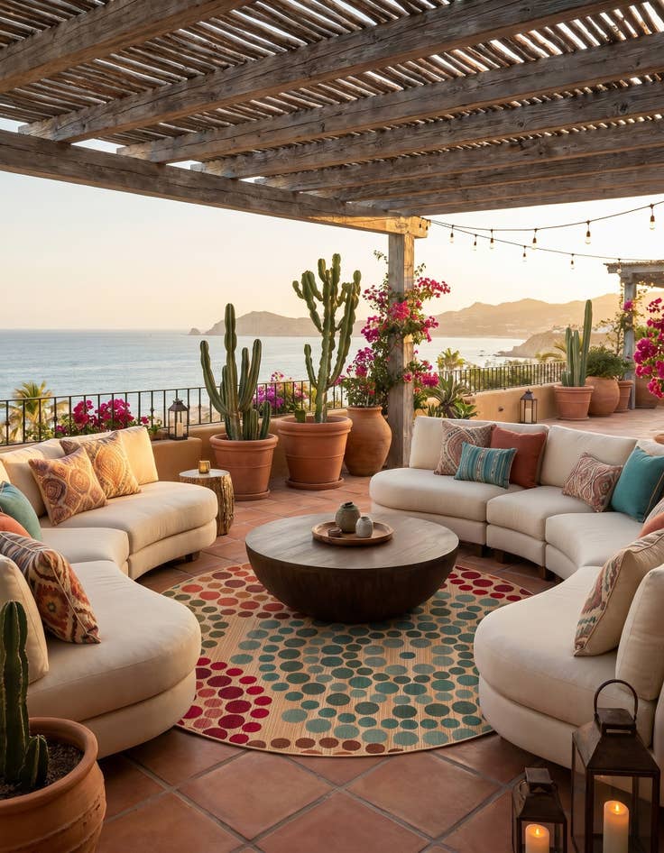 Detail image of 6' x 6' Easy-Clean Modern Indoor / Outdoor Round Rug