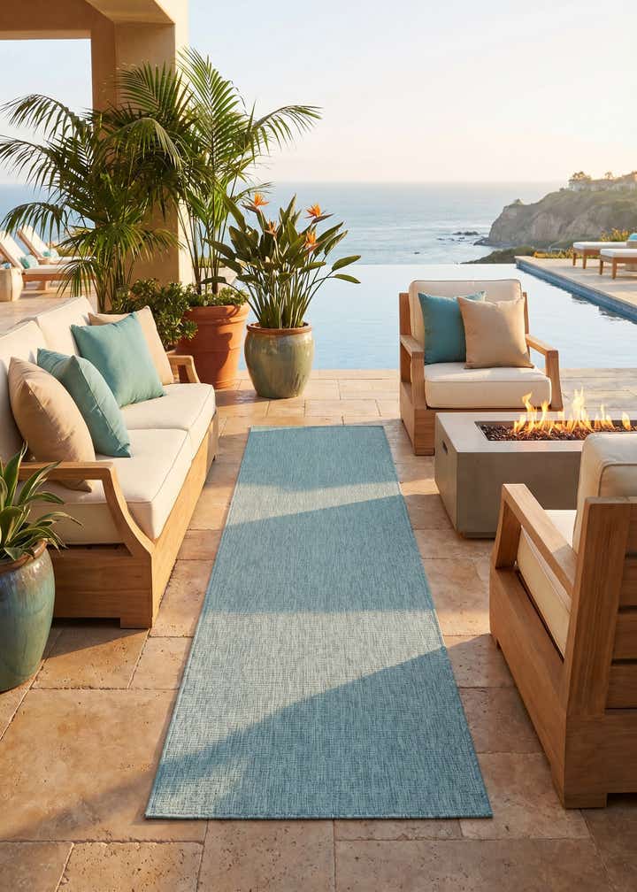 2' 7 x 10' Easy-Clean Solid Indoor / Outdoor Runner Rug