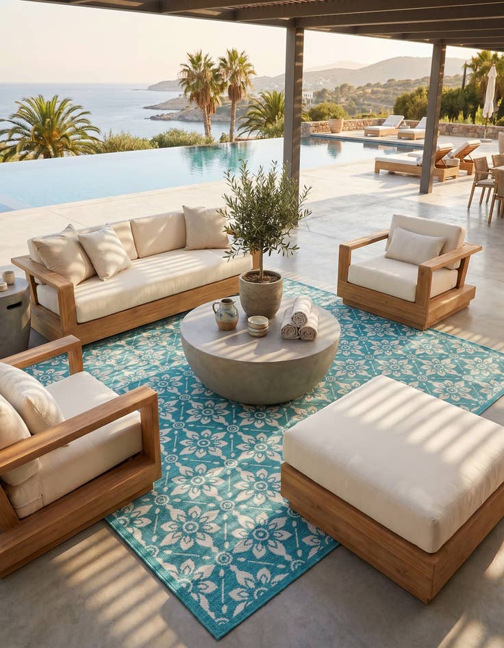 Detail image of 7' 10 x 7' 10 Easy-Clean Trellis Indoor / Outdoor Square Rug