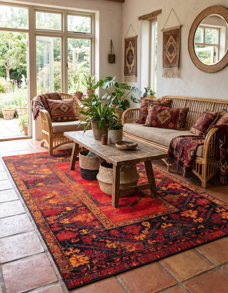 Detail image of 5' 3 x 8' Easy-Clean Tribal Indoor / Outdoor Rug