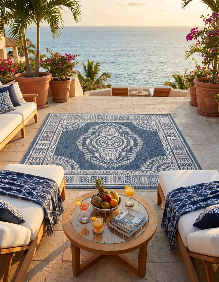 Detail image of 7' 10 x 7' 10 Easy-Clean Traditional Indoor / Outdoor Square Rug
