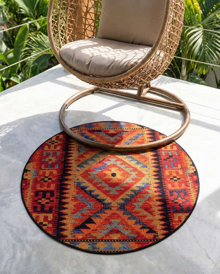 3' x 3' Easy-Clean Tribal Indoor / Outdoor Round Rug