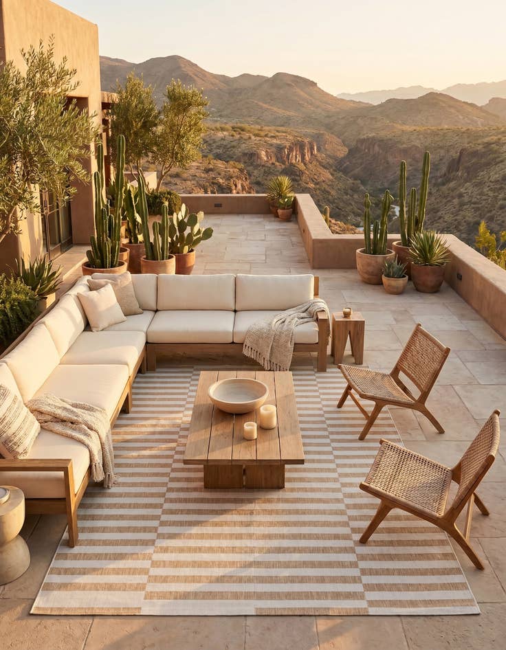 Detail image of 9' x 12' Easy-Clean Striped Indoor / Outdoor Rug