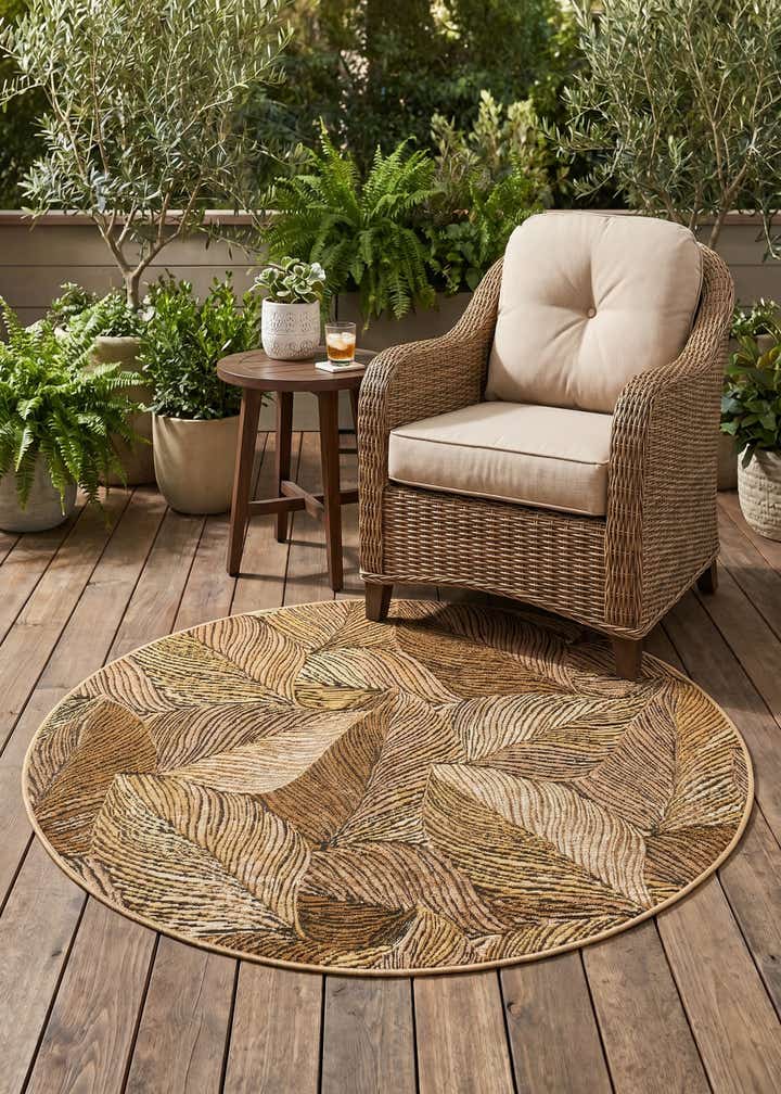 4' x 4' Easy-Clean Botanical Indoor / Outdoor Round Rug