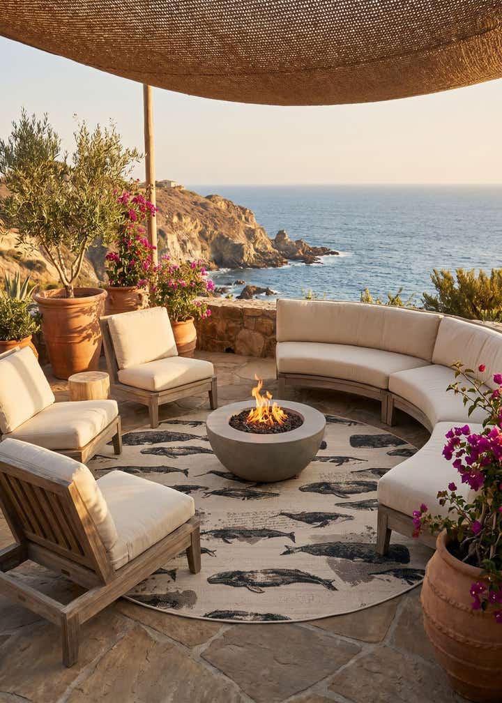 7' 10 x 7' 10 Easy-Clean Coastal Indoor / Outdoor Round Rug