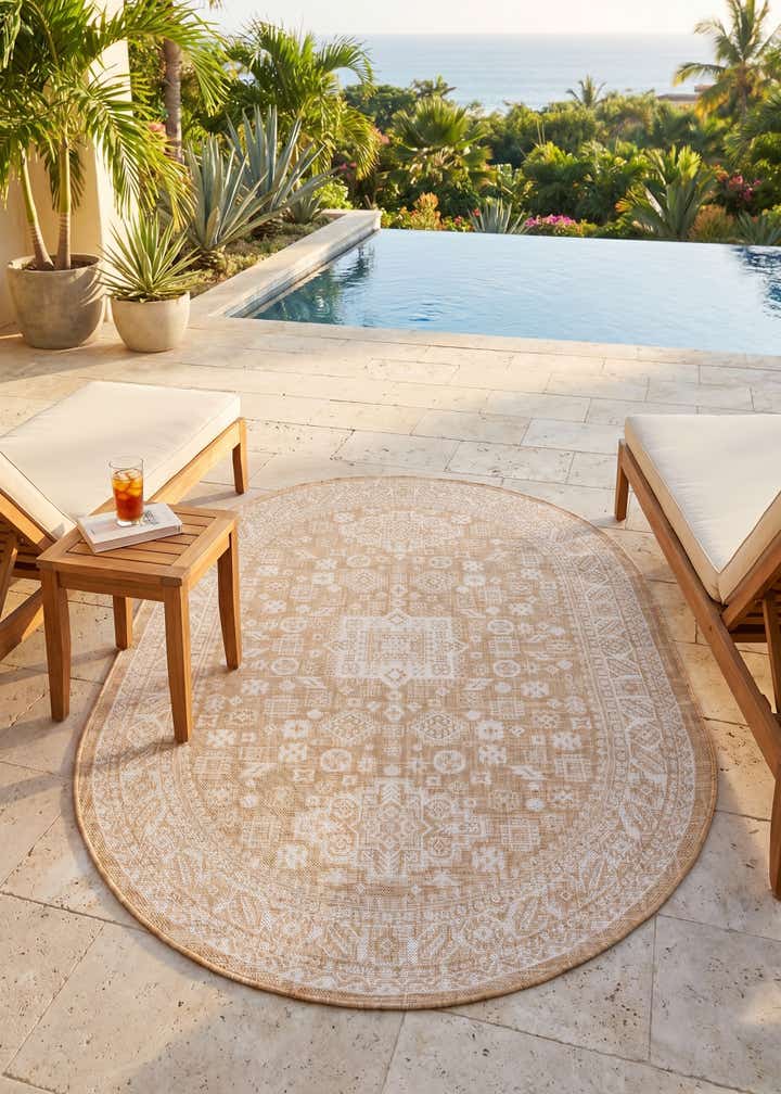 5' 3 x 8' Easy-Clean Aztec Indoor / Outdoor Oval Rug