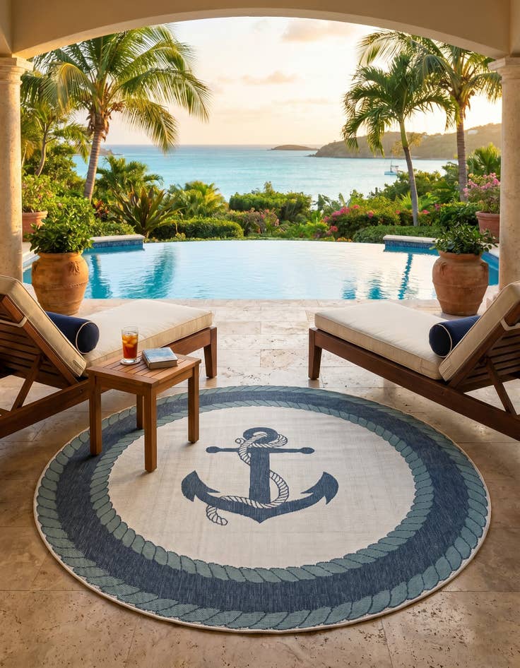 Detail image of 7' x 7' Easy-Clean Coastal Indoor / Outdoor Round Rug
