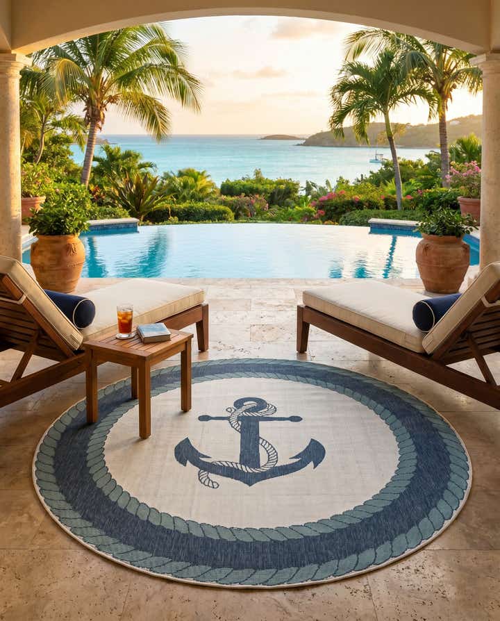 7' x 7' Easy-Clean Coastal Indoor / Outdoor Round Rug