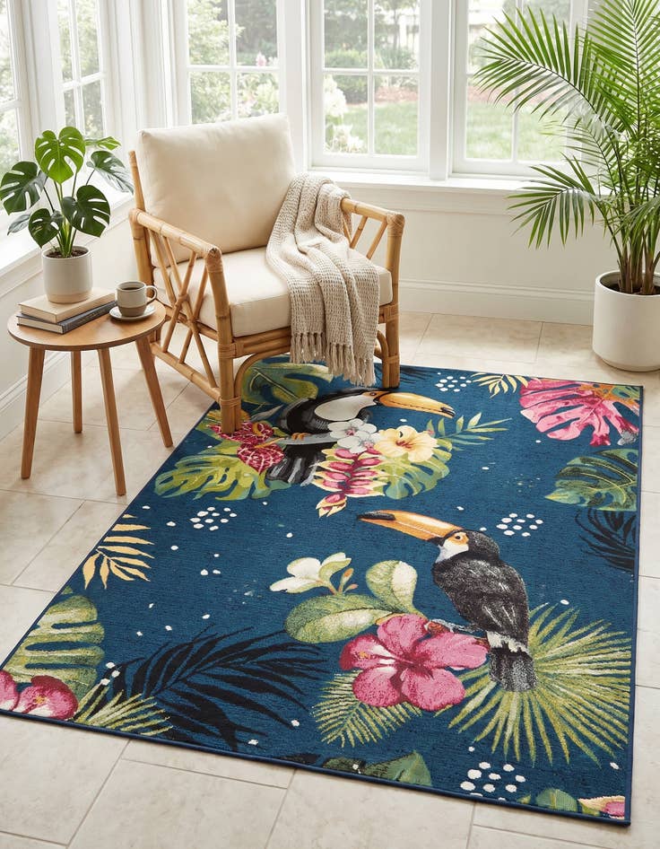 Detail image of 4' x 6' Easy-Clean Botanical Indoor / Outdoor Rug