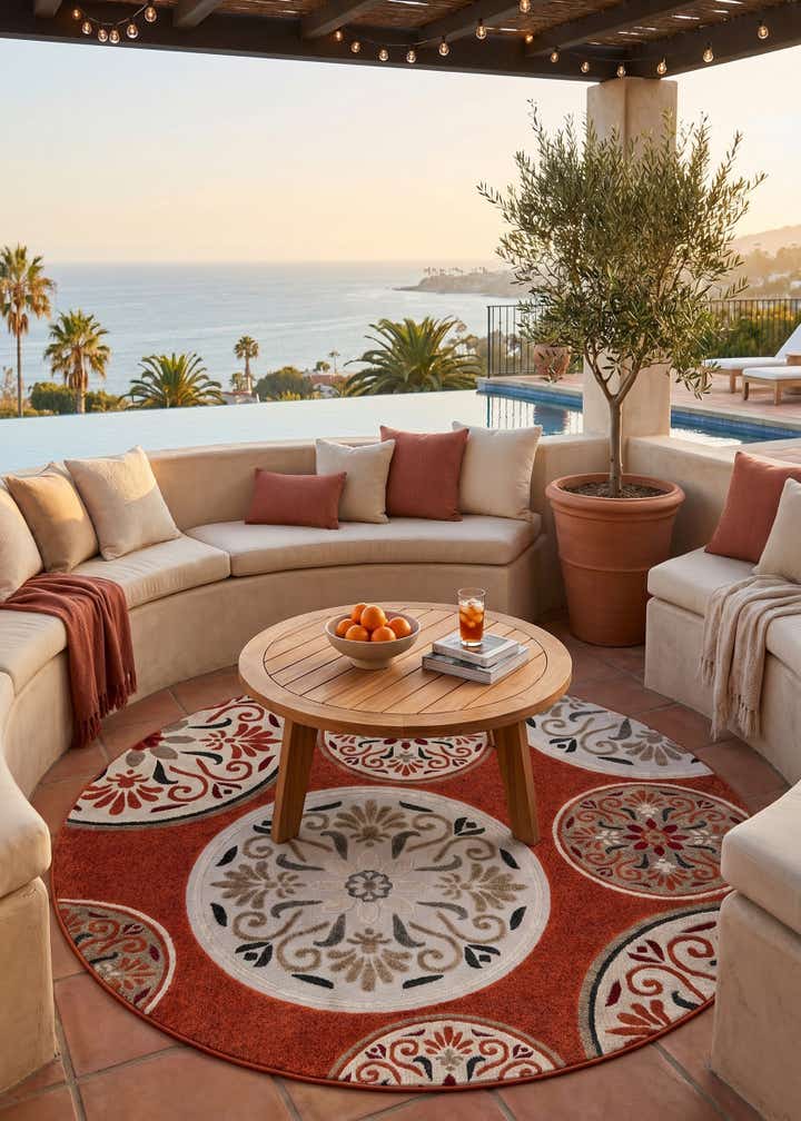7' 10 x 7' 10 Easy-Clean Modern Indoor / Outdoor Round Rug