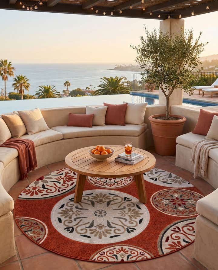 7' 10 x 7' 10 Easy-Clean Modern Indoor / Outdoor Round Rug