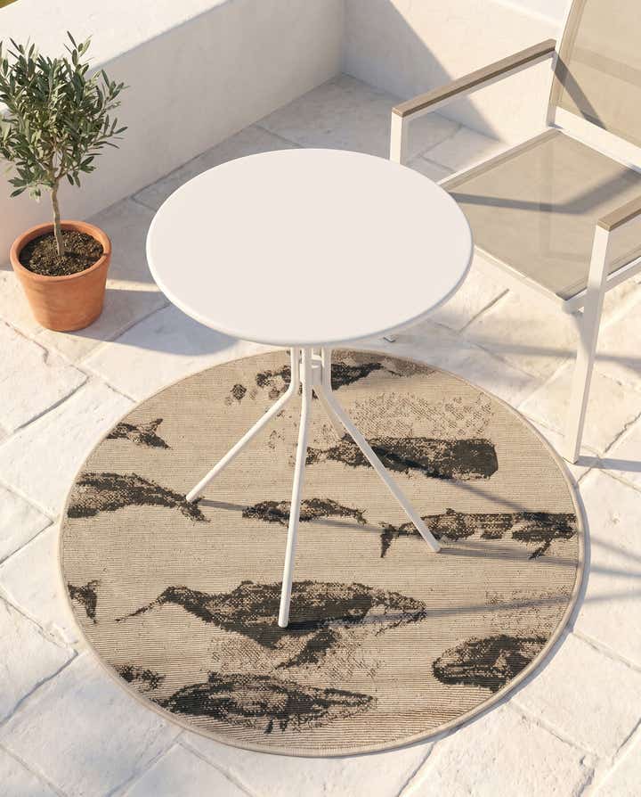 3' x 3' Easy-Clean Coastal Indoor / Outdoor Round Rug