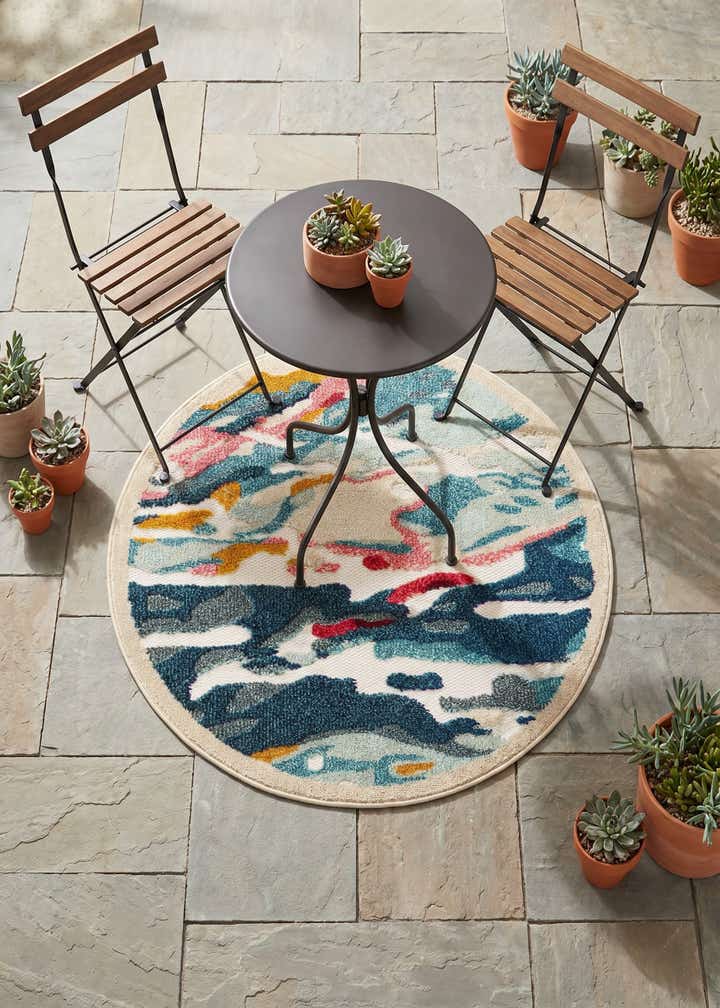 3' x 3' Easy-Clean Casablanca Indoor / Outdoor Round Rug
