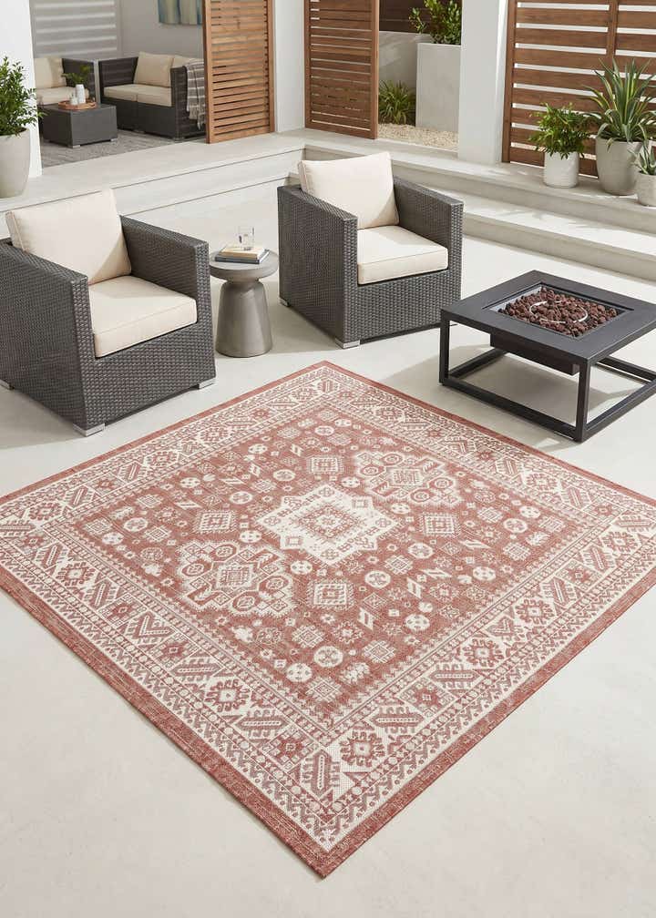 6' x 6' Easy-Clean Aztec Indoor / Outdoor Square Rug