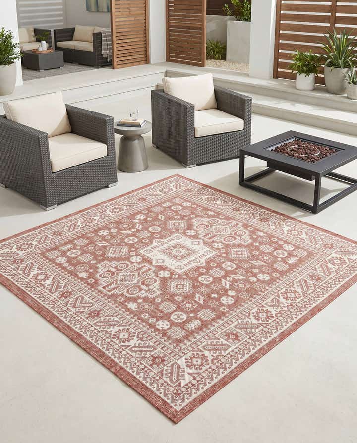 6' x 6' Easy-Clean Aztec Indoor / Outdoor Square Rug
