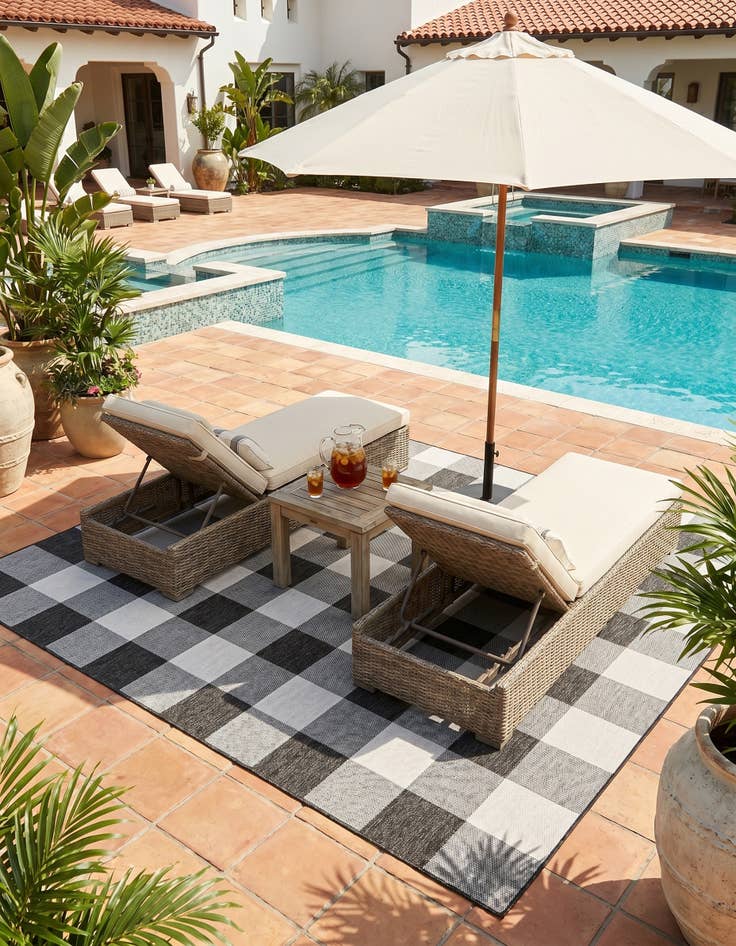 Detail image of 7' 10 x 10' Easy-Clean Checkered Indoor / Outdoor Rug