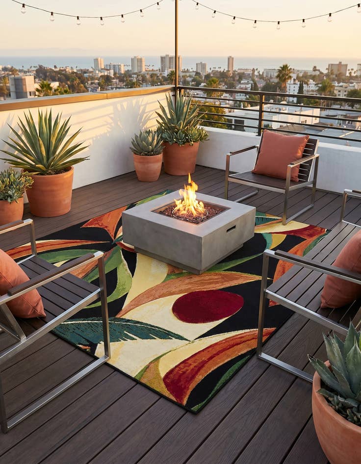 Detail image of 6' x 6' Easy-Clean Botanical Indoor / Outdoor Square Rug