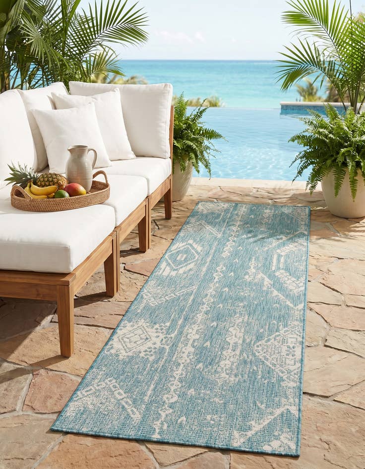 Detail image of 2' x 8' Easy-Clean Bohemian Indoor / Outdoor Runner Rug