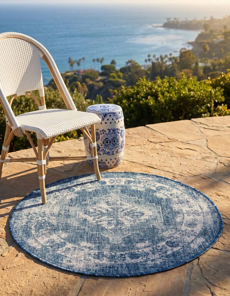 Detail image of 3' x 3' Easy-Clean Traditional Indoor / Outdoor Round Rug