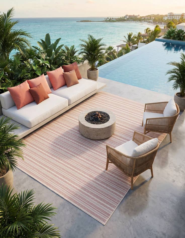 Detail image of 7' 10 x 11' Easy-Clean Striped Indoor / Outdoor Rug