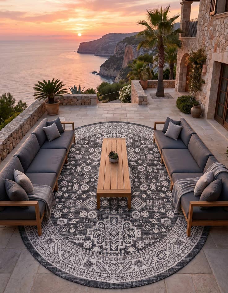 Detail image of 7' 10 x 10' Easy-Clean Aztec Indoor / Outdoor Oval Rug