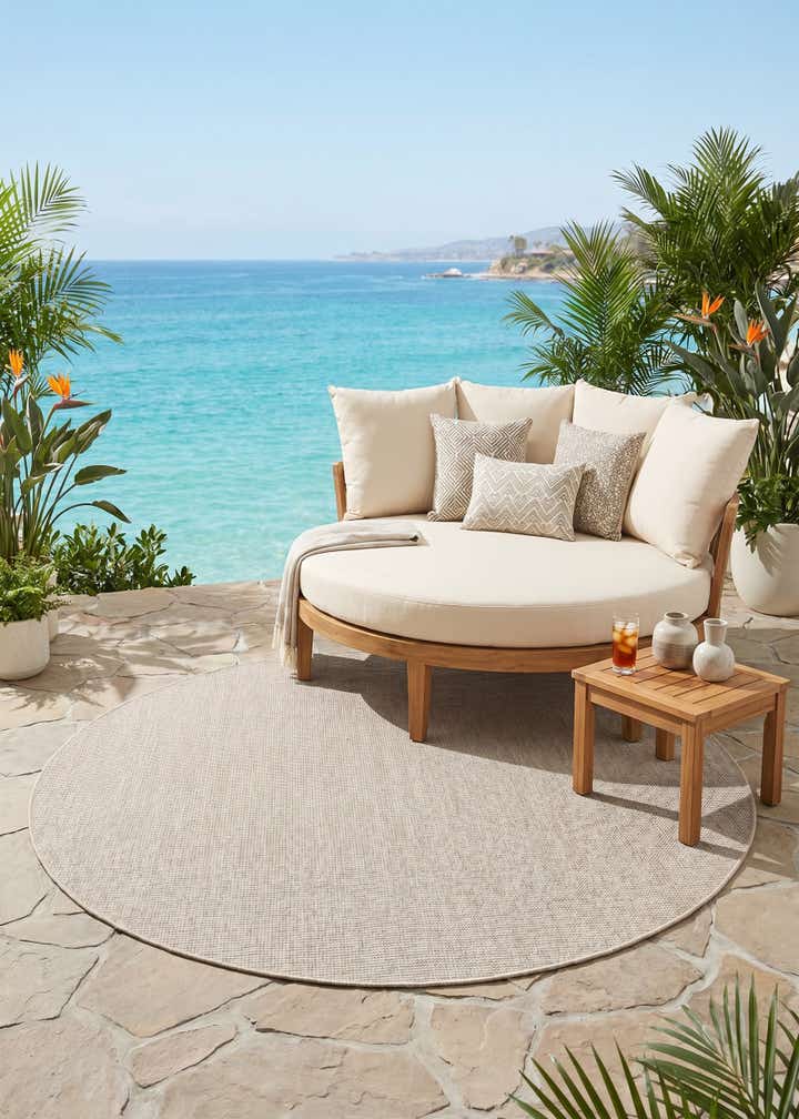 7' 10 x 7' 10 Easy-Clean Solid Indoor / Outdoor Round Rug