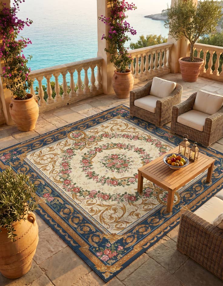 Detail image of 7' 10 x 7' 10 Easy-Clean Traditional Indoor / Outdoor Square Rug