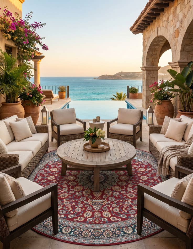 Detail image of 10' x 10' Easy-Clean Traditional Indoor / Outdoor Round Rug