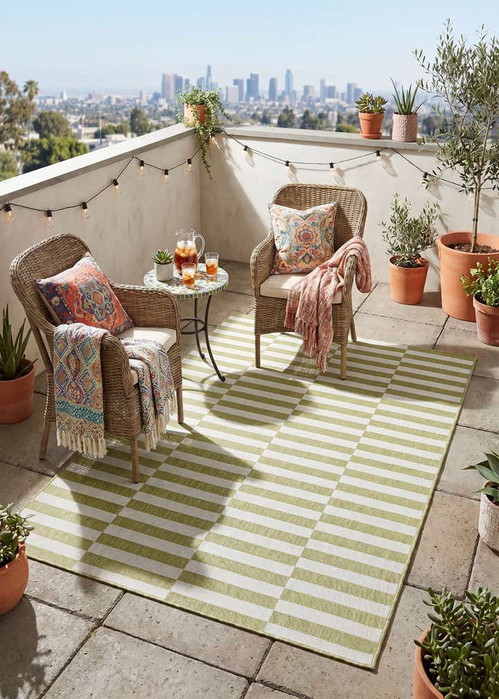 5' 3 x 7' Easy-Clean Striped Indoor / Outdoor Rug
