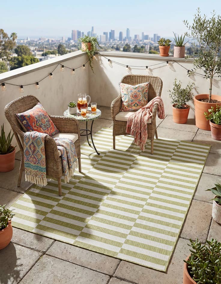 Detail image of 5' 3 x 7' Easy-Clean Striped Indoor / Outdoor Rug