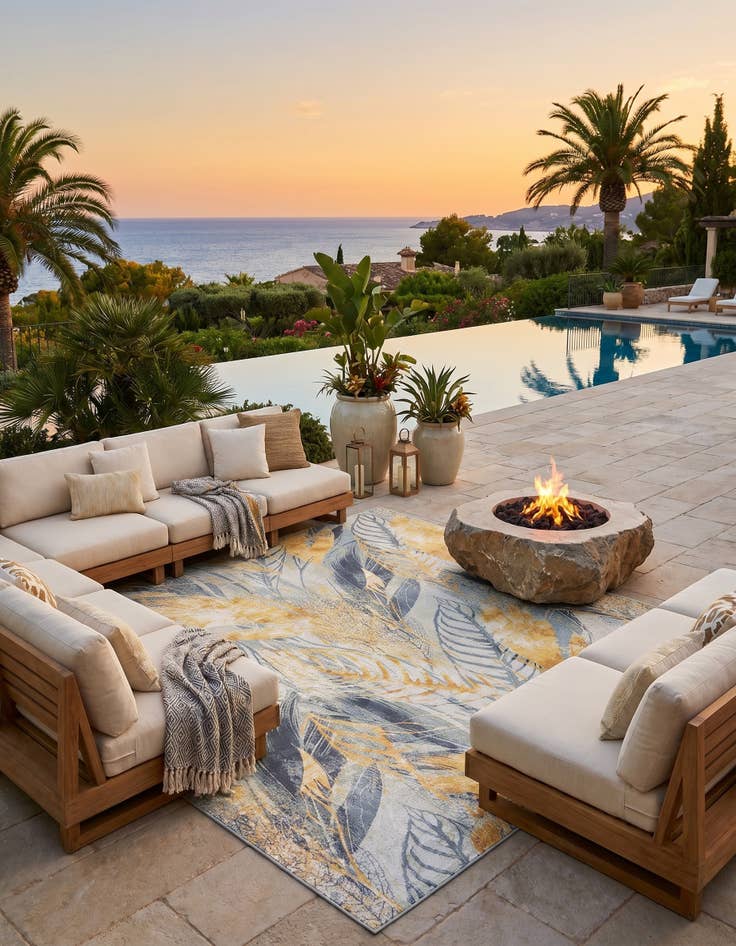 Detail image of 10' x 10' Easy-Clean Botanical Indoor / Outdoor Square Rug