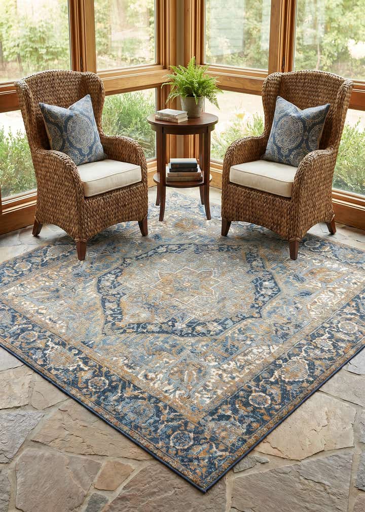6' x 6' Easy-Clean Traditional Indoor / Outdoor Square Rug