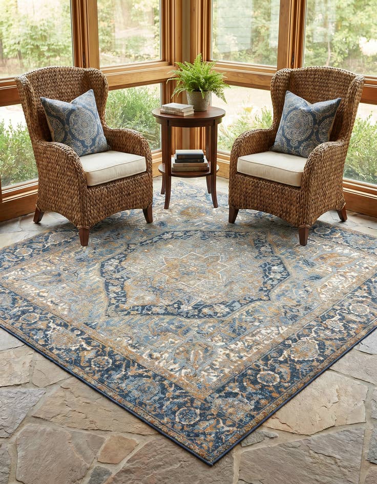 Detail image of 6' x 6' Easy-Clean Traditional Indoor / Outdoor Square Rug