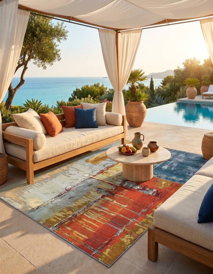 Detail image of 5' 3 x 8' Easy-Clean Modern Indoor / Outdoor Rug