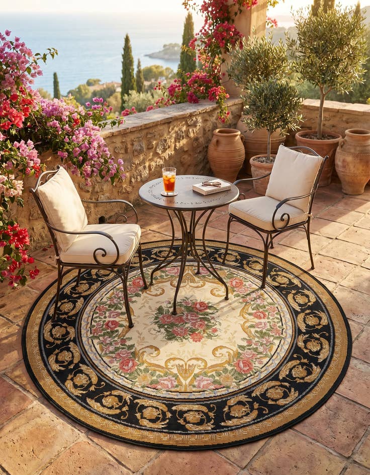 Detail image of 4' x 4' Easy-Clean Traditional Indoor / Outdoor Round Rug