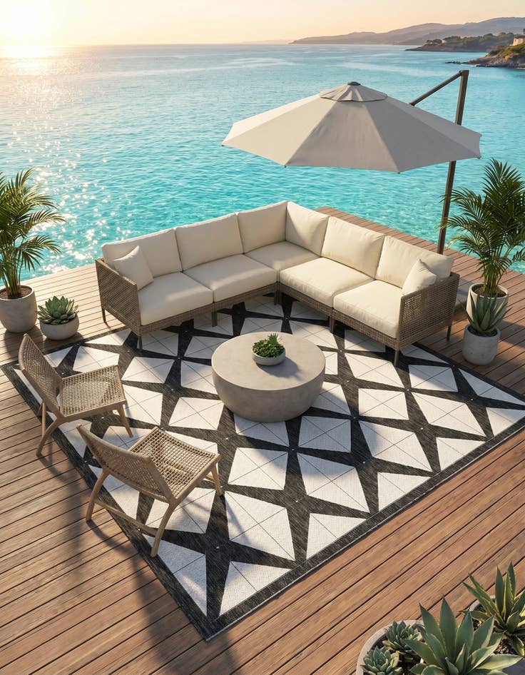 Detail image of 10' x 10' Easy-Clean Modern Indoor / Outdoor Square Rug