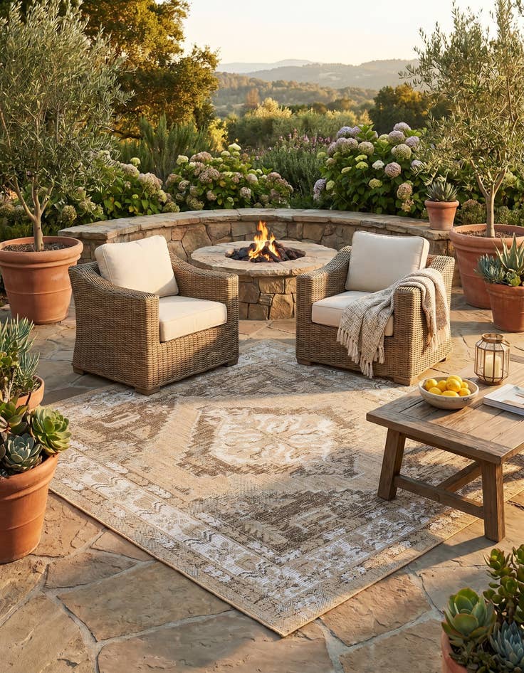 Detail image of 5' 3 x 5' 3 Easy-Clean Traditional Indoor / Outdoor Square Rug