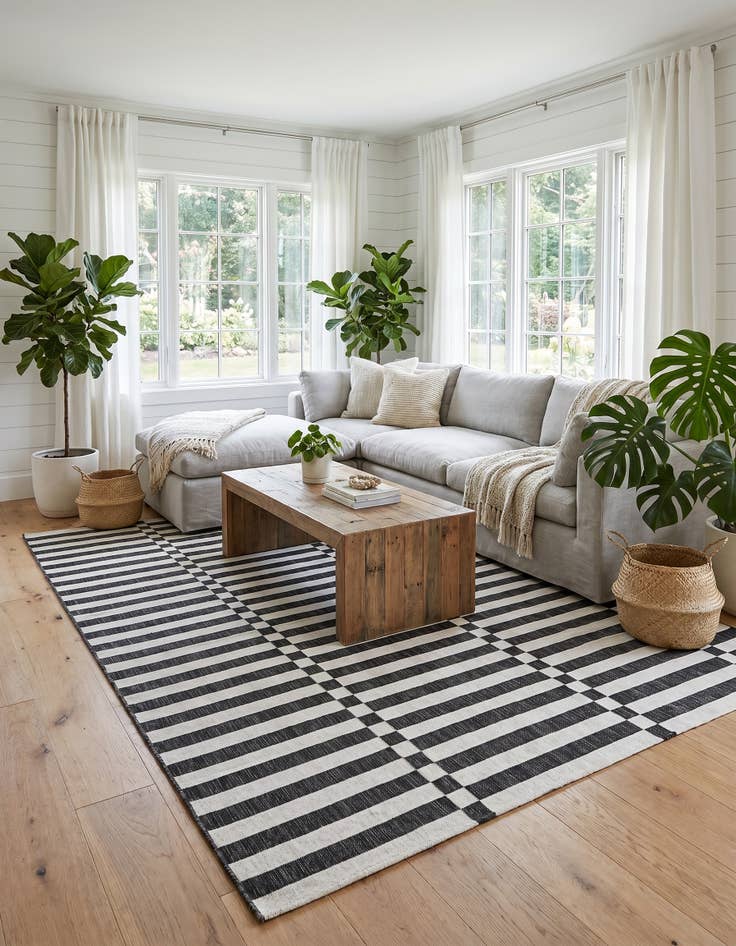 Detail image of 7' x 10' Easy-Clean Striped Indoor / Outdoor Rug