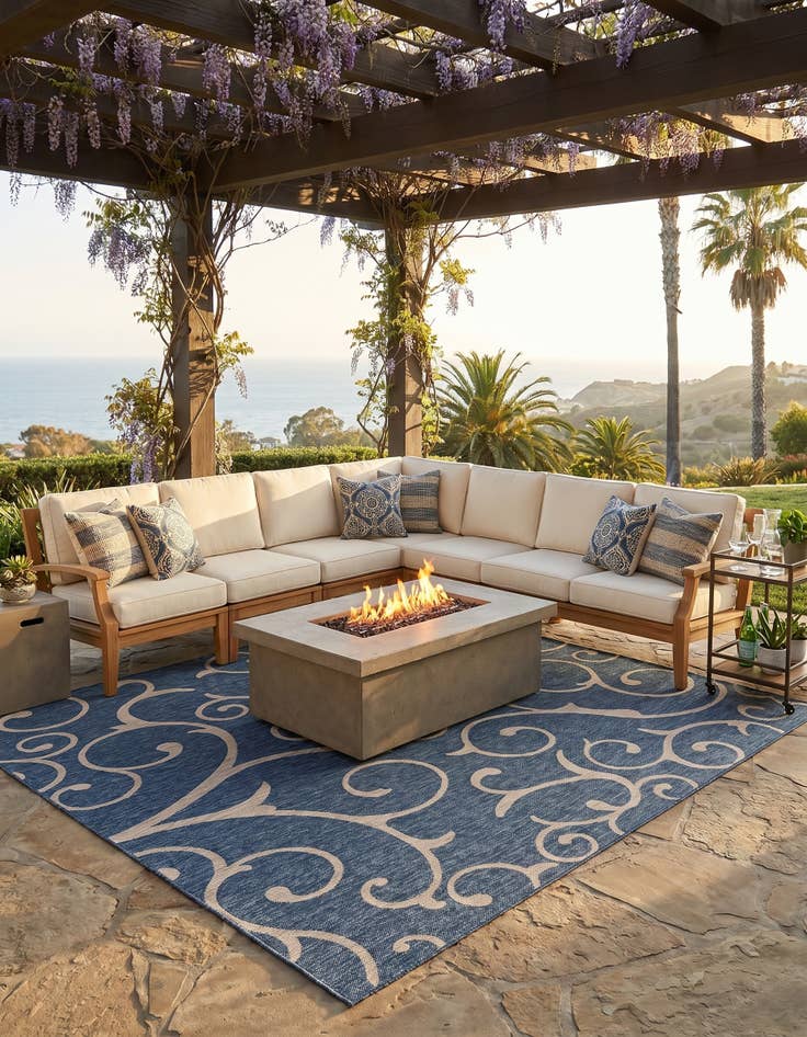 Detail image of 10' 8 x 10' 8 Easy-Clean Botanical Indoor / Outdoor Square Rug