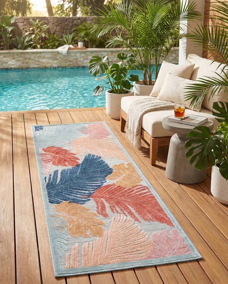 Detail image of 2' 2 x 6' Easy-Clean Botanical Indoor / Outdoor Runner Rug