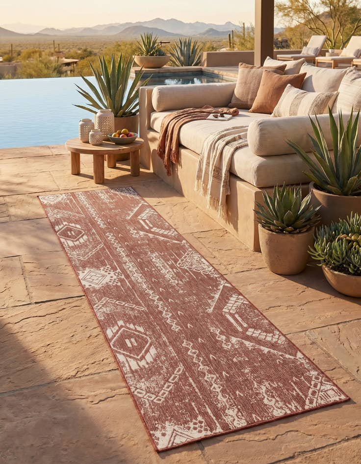 Detail image of 3' 3 x 14' Easy-Clean Bohemian Indoor / Outdoor Runner Rug