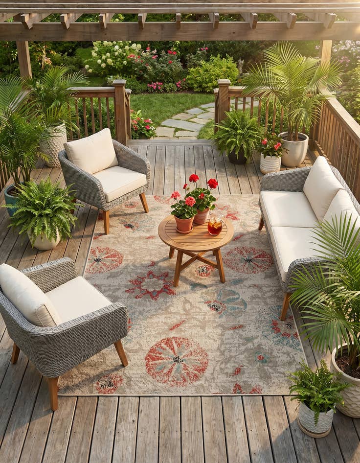 Detail image of 5' x 8' Easy-Clean Botanical Indoor / Outdoor Rug