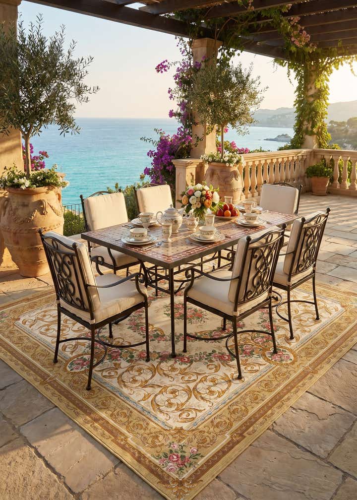 10' x 10' Easy-Clean Traditional Indoor / Outdoor Square Rug