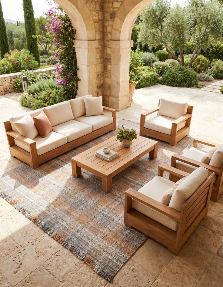 Detail image of 10' x 14' 1 Easy-Clean Eco Plaid Washable Indoor / Outdoor Rug