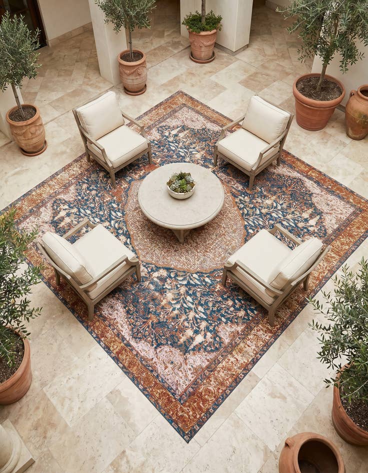 Detail image of 10' x 10' Easy-Clean Traditional Indoor / Outdoor Square Rug